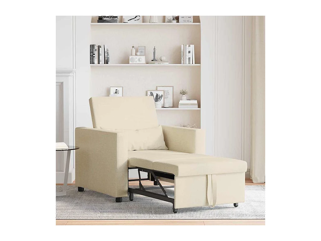 Sofá Cama Individual con ruedas Crema 90x165x87 cm tela SHL9466