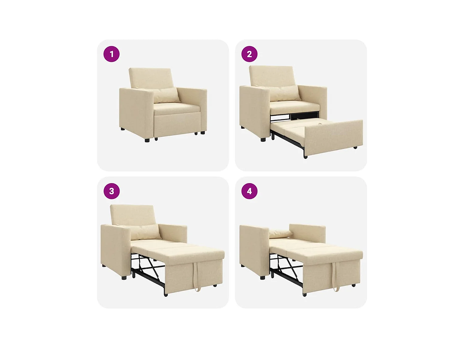 Sofá Cama Individual con ruedas Crema 90x165x87 cm tela SHL9466