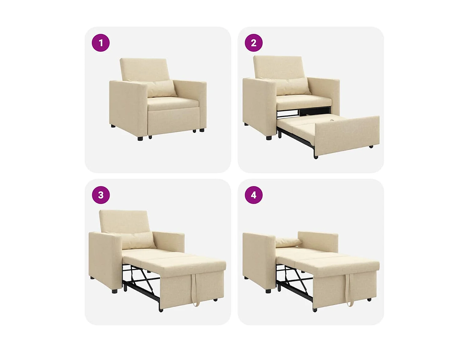 Fauteuil Salon-Chaise de relax-Chaise de Canapé Crème 90x165x87 cm tissu SHL3670