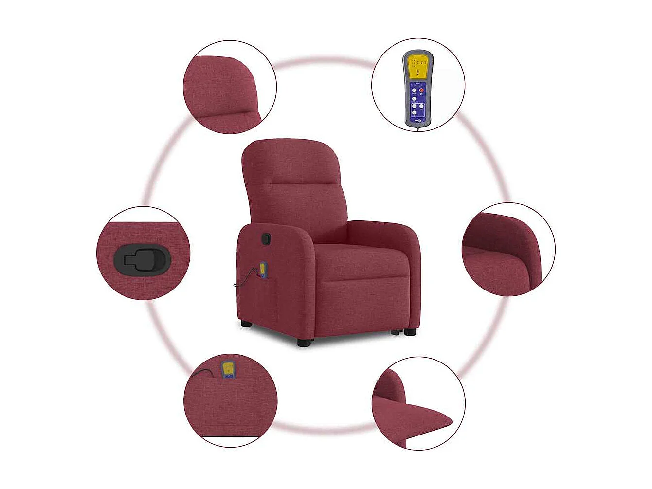 Sillón de relax | Sillón reclinable de masaje elevable tela rojo tinto SHL5312