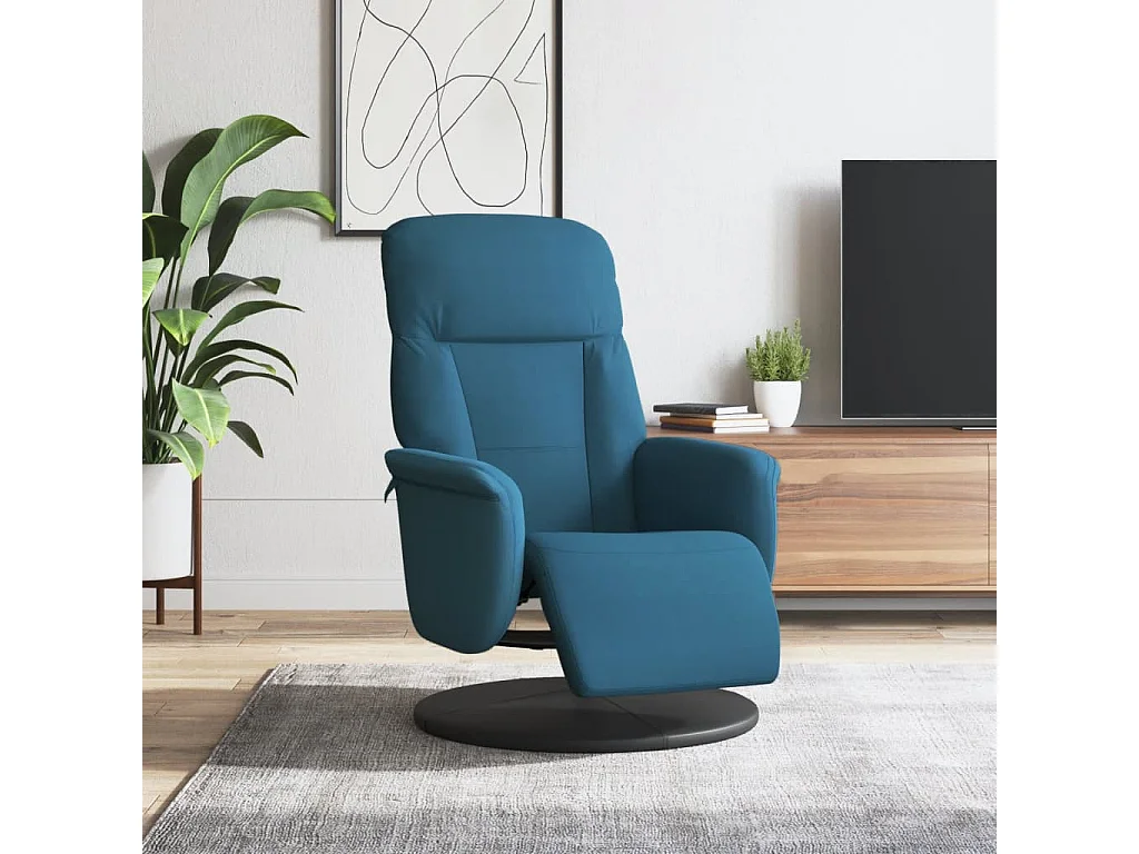 Relaxsessel | Lounge Sessel für Wohnzimmer mit Fußteil Blau Samt SHL88601