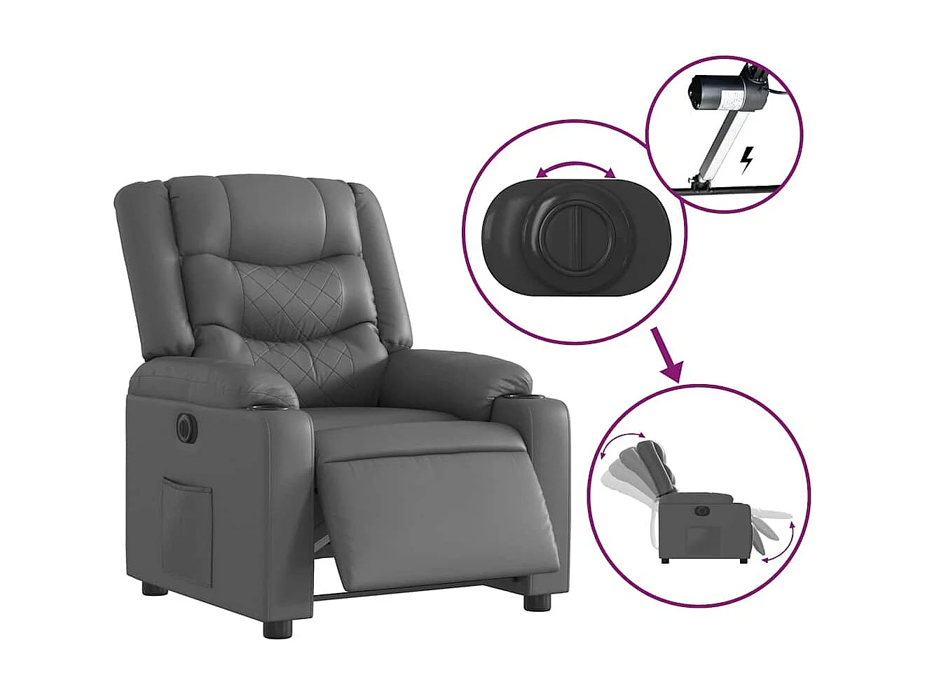Fauteuil inclinable électrique-Chaise de relax-Fauteuil salon Gris Similicuir SHL5367
