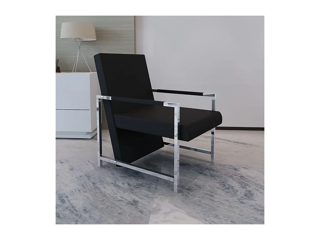 Sillón de salón con patas cromadas cuero sintético negro SHL3873
