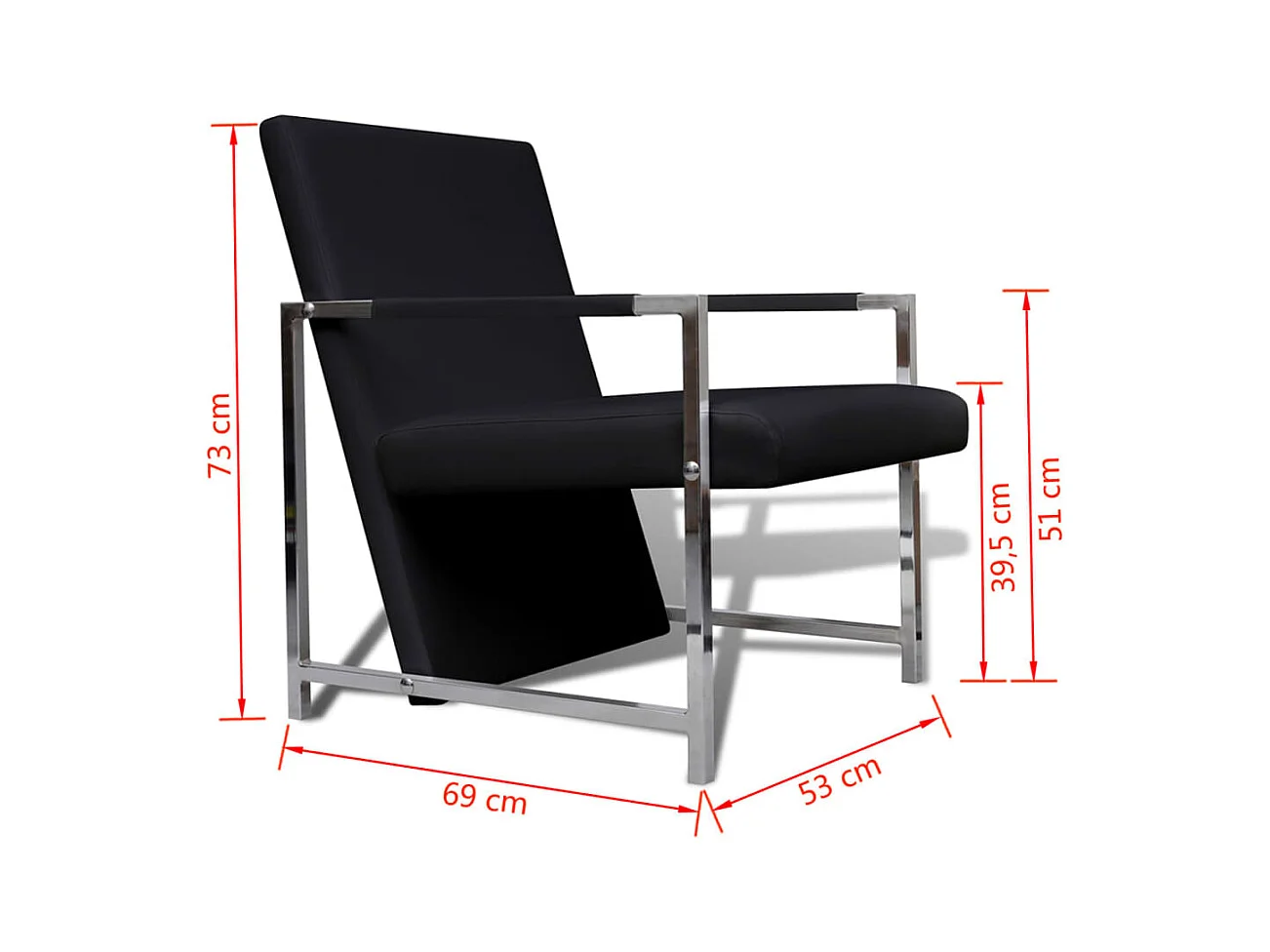 Sillón de salón con patas cromadas cuero sintético negro SHL3873