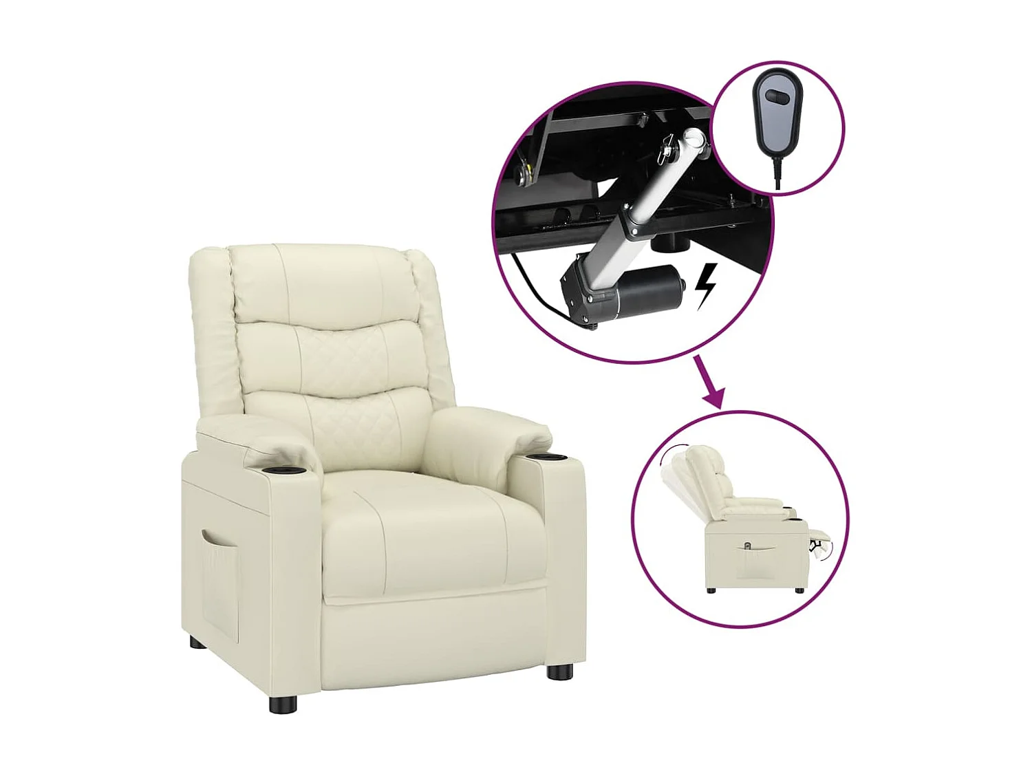 Fauteuil inclinable électrique-Chaise de relax-Fauteuil salon Crème Similicuir SHL5027