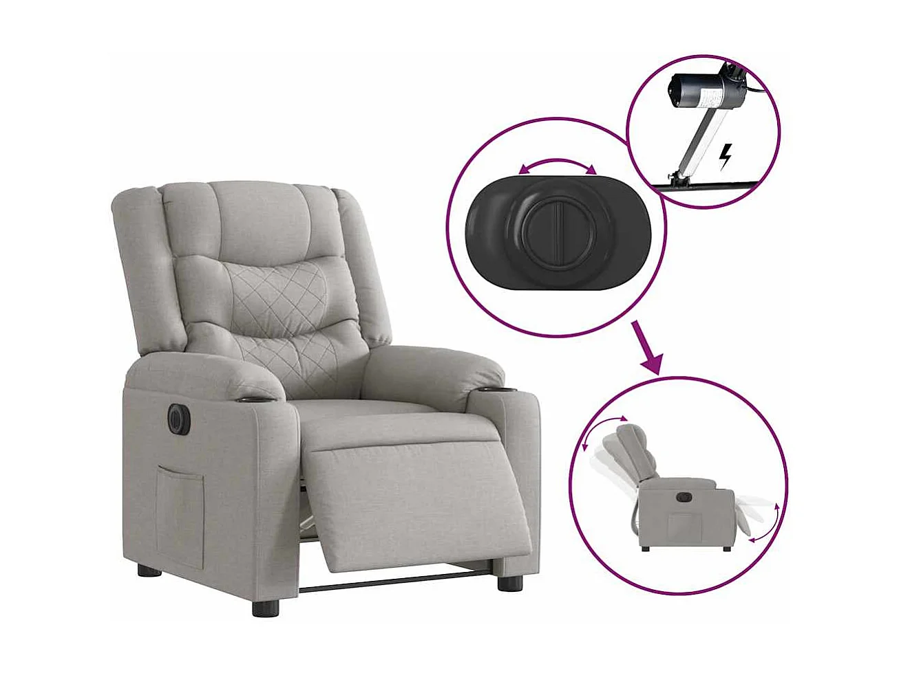 Fauteuil inclinable électrique-Chaise de relax-Fauteuil TV gris nuage tissu SHL4849