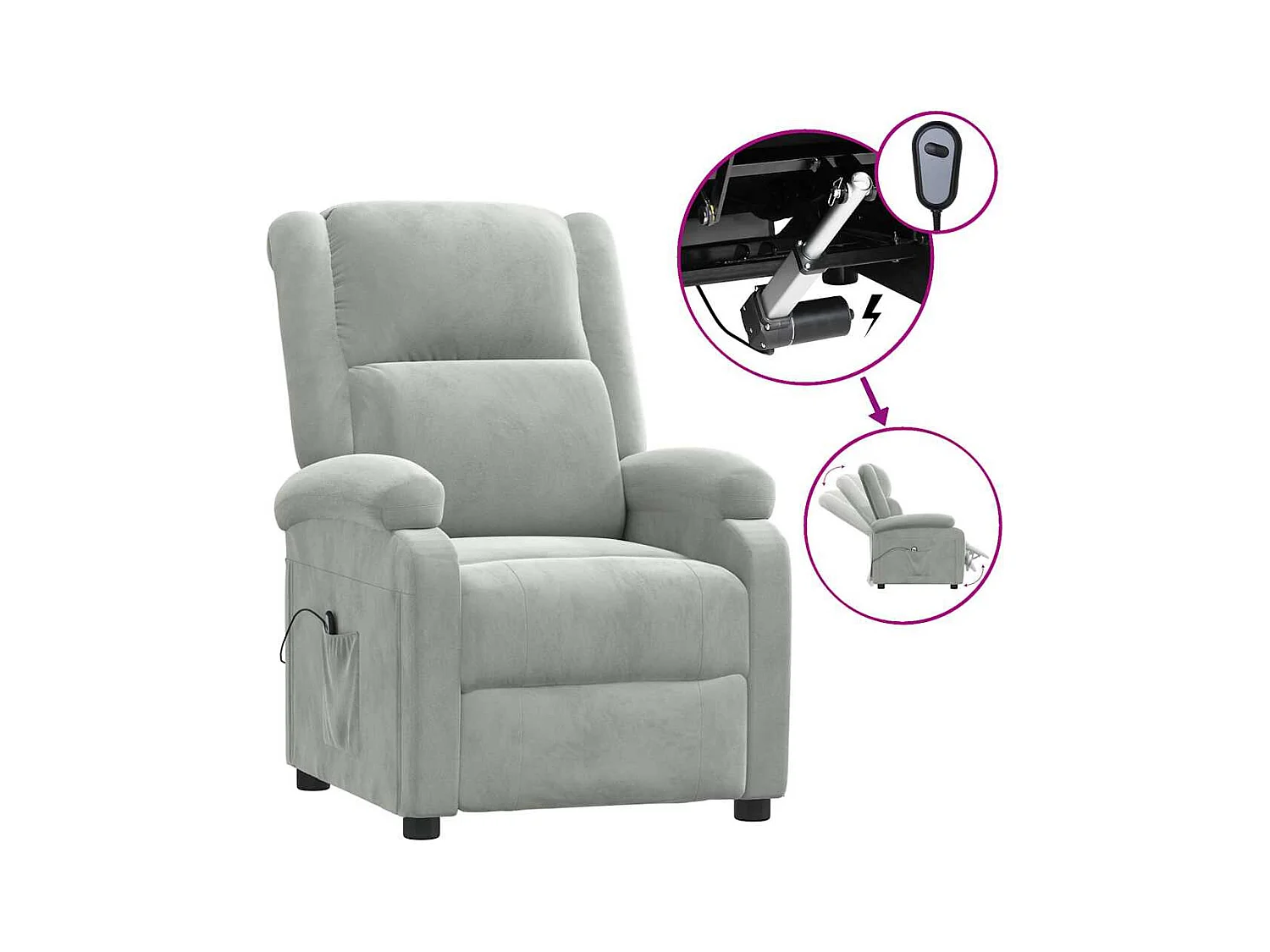 Fauteuil inclinable électrique-Chaise de relax-Fauteuil salon gris clair velours SHL2204