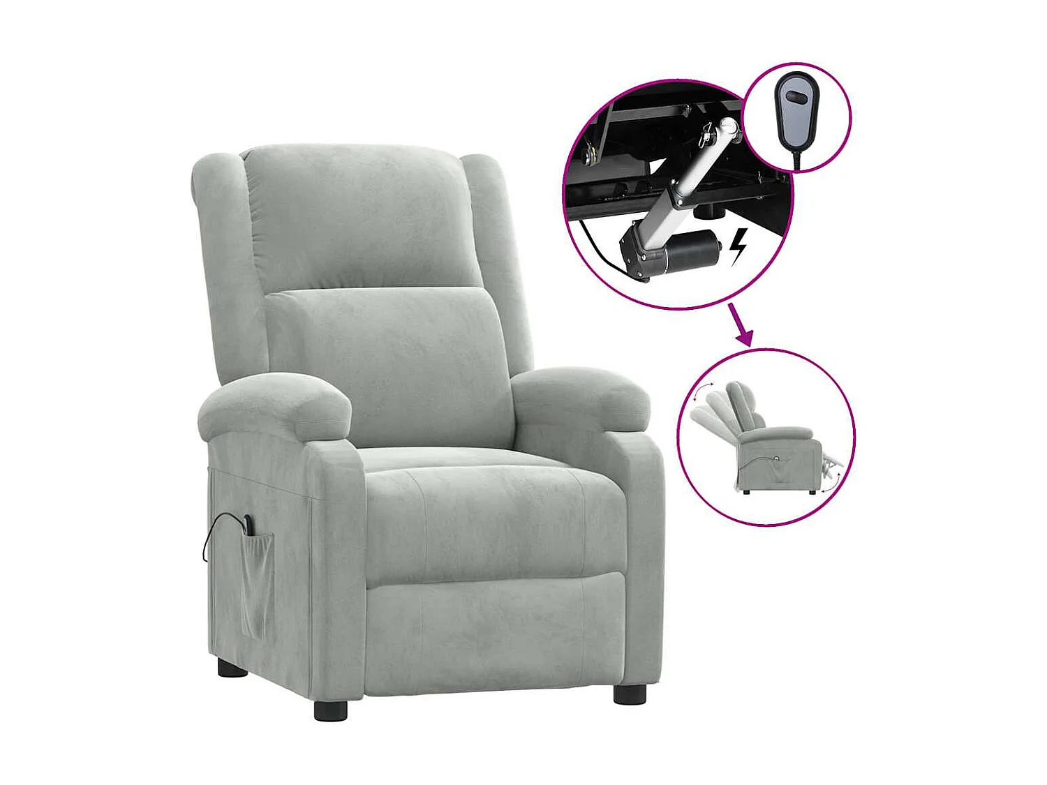 Fauteuil inclinable électrique-Chaise de relax-Fauteuil salon gris clair velours SHL2204