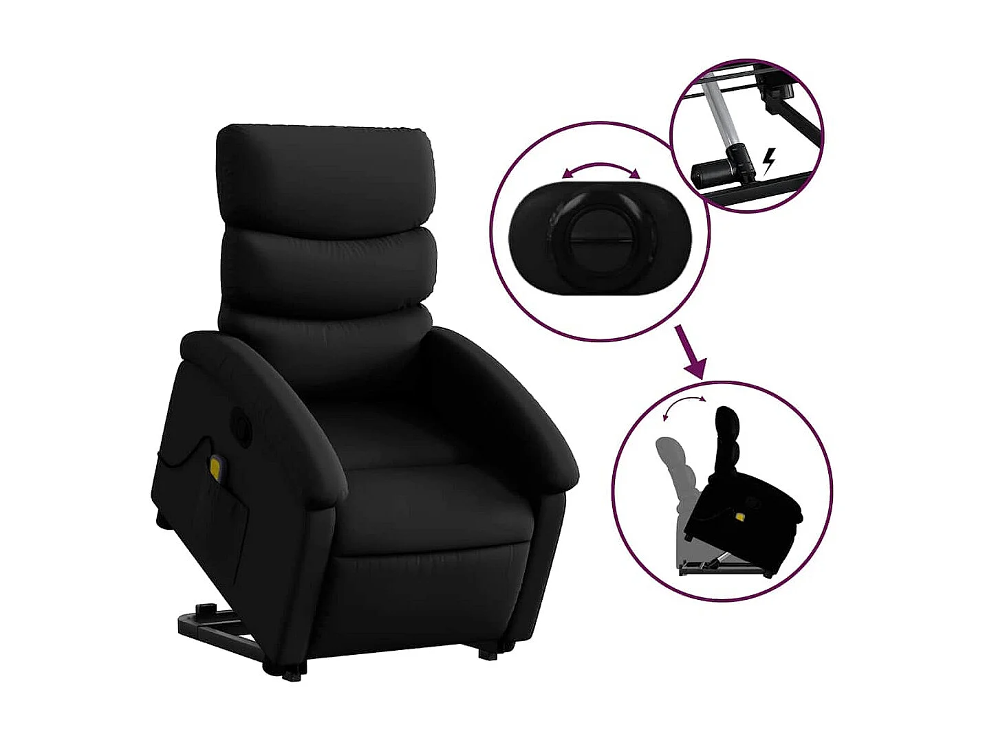 Massagesessel mit Aufstehhilfe | Relaxsessel Schwarz Kunstleder SHL75078