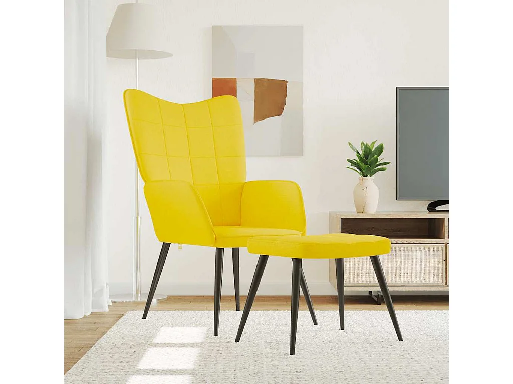 Relaxsessel mit Hocker | Lounge Sessel Senfgelb Stoff SHL92009