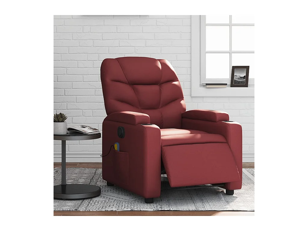 Sillón de salón | Silla | Sillón de masaje reclinable de cuero artificial rojo tinto SHL3616