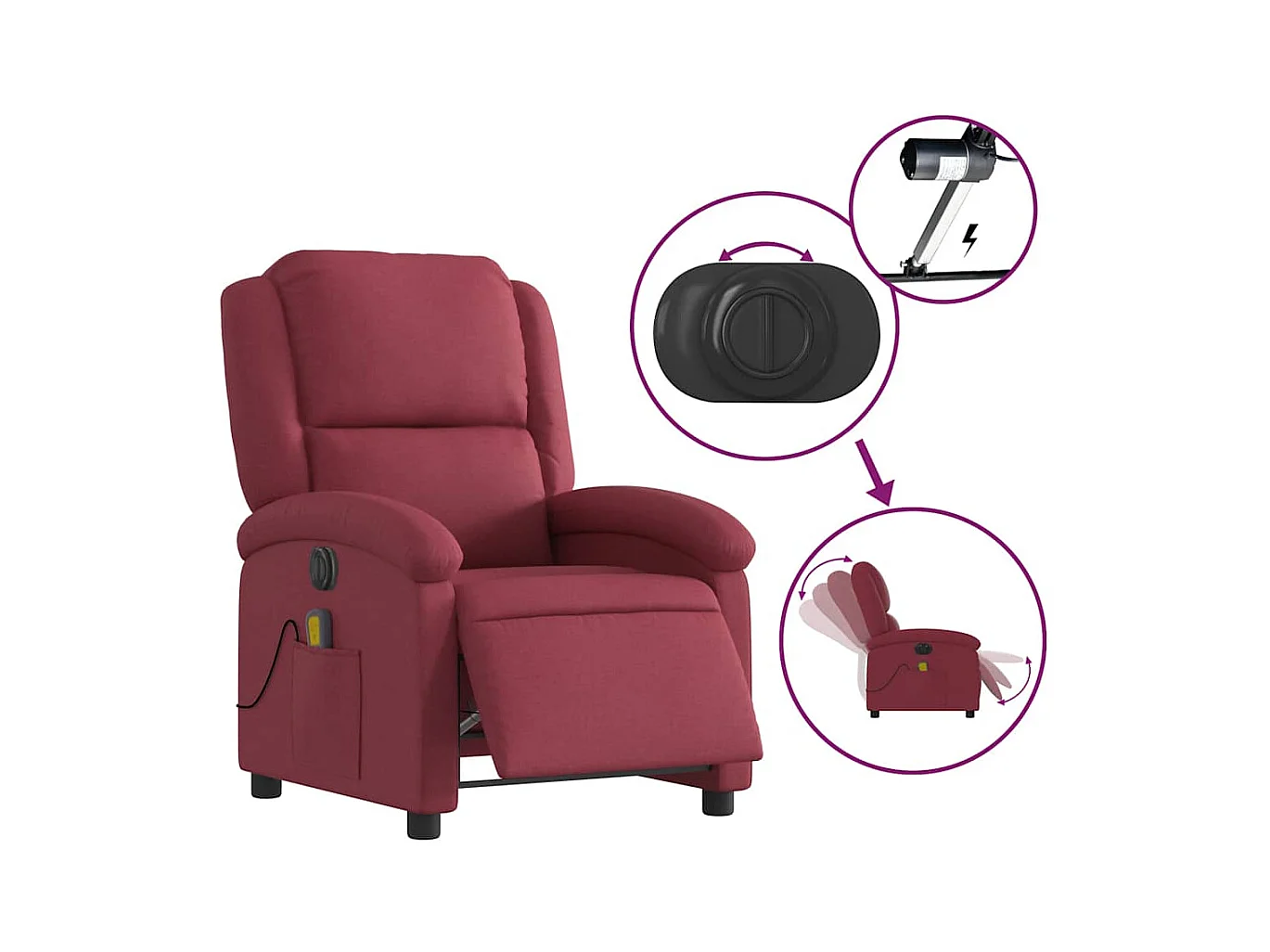 Sillón de salón | Silla | Sillón de masaje reclinable eléctrico tela rojo tinto SHL9256