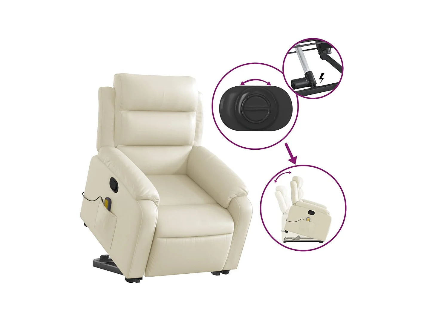 Sillón de relax | Sillón reclinable de masaje de pie cuero artificial color crema SHL3196