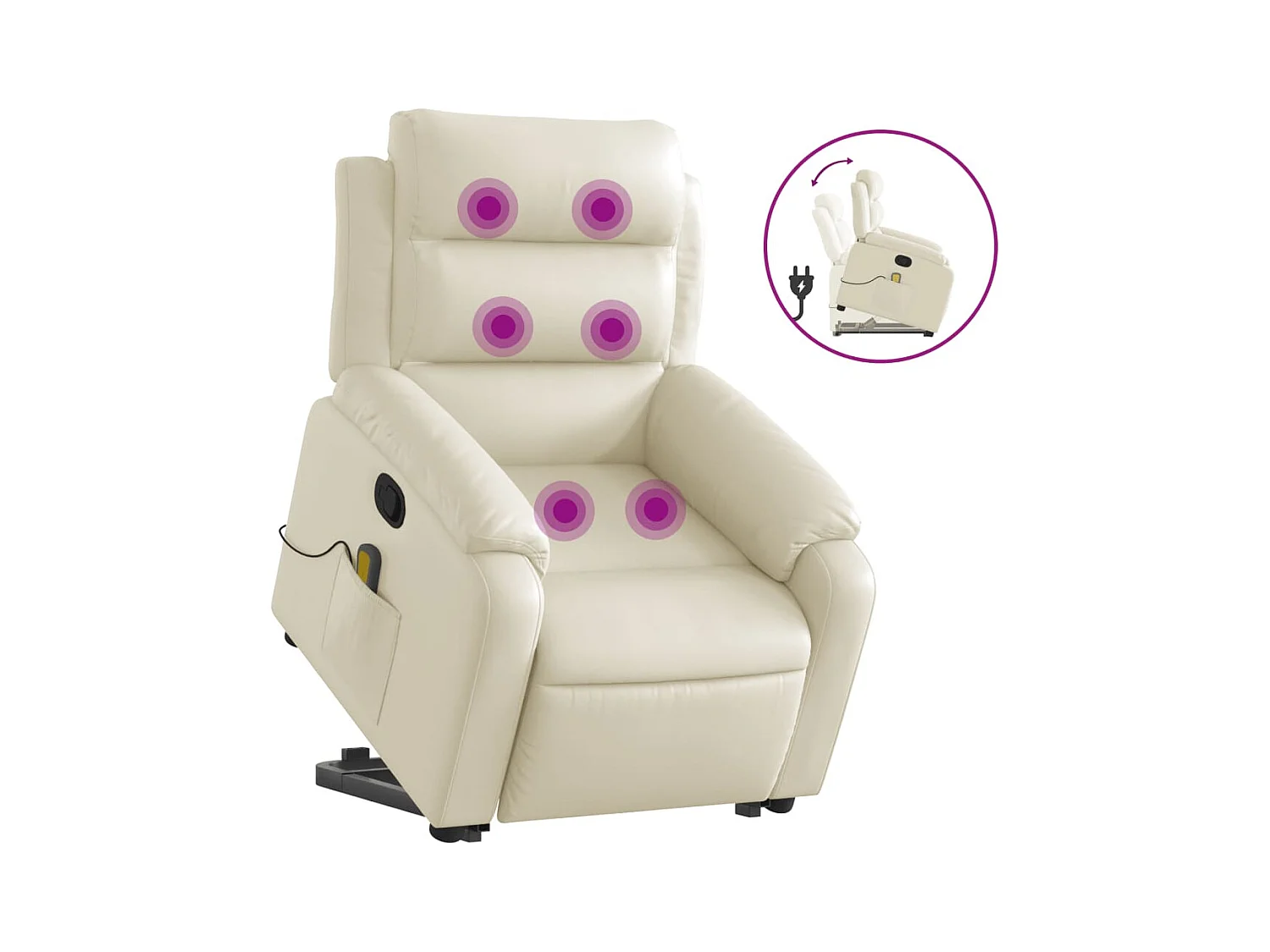 Fauteuil inclinable-Chaise de relax-Fauteuil de Massage Crème Similicuir SHL3664