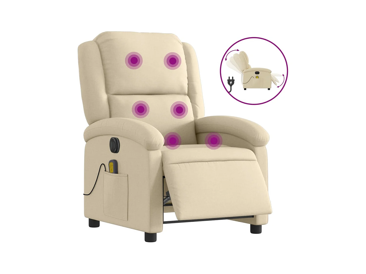 Poltrona de massagens reclinável elétrica tecido creme SHL119006