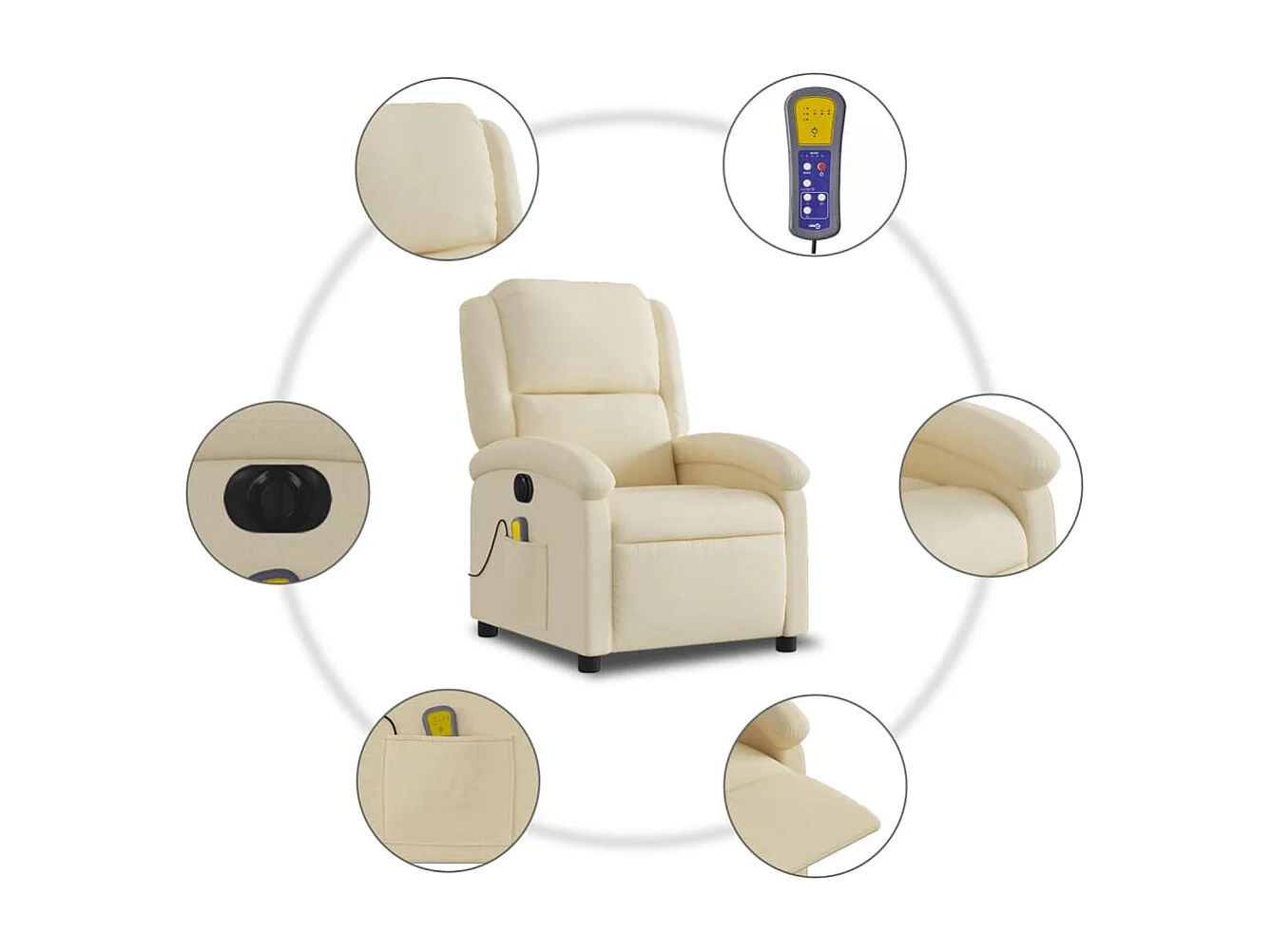 Fauteuil inclinable électrique-Chaise-Fauteuil de Massage crème tissu SHL2973