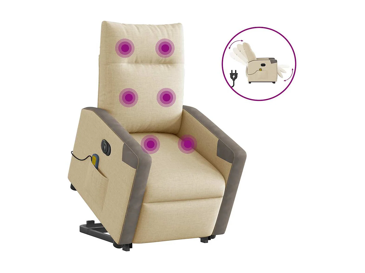 Fauteuil inclinable électrique-Chaise de relax-Fauteuil de Massage Crème Tissu SHL3530