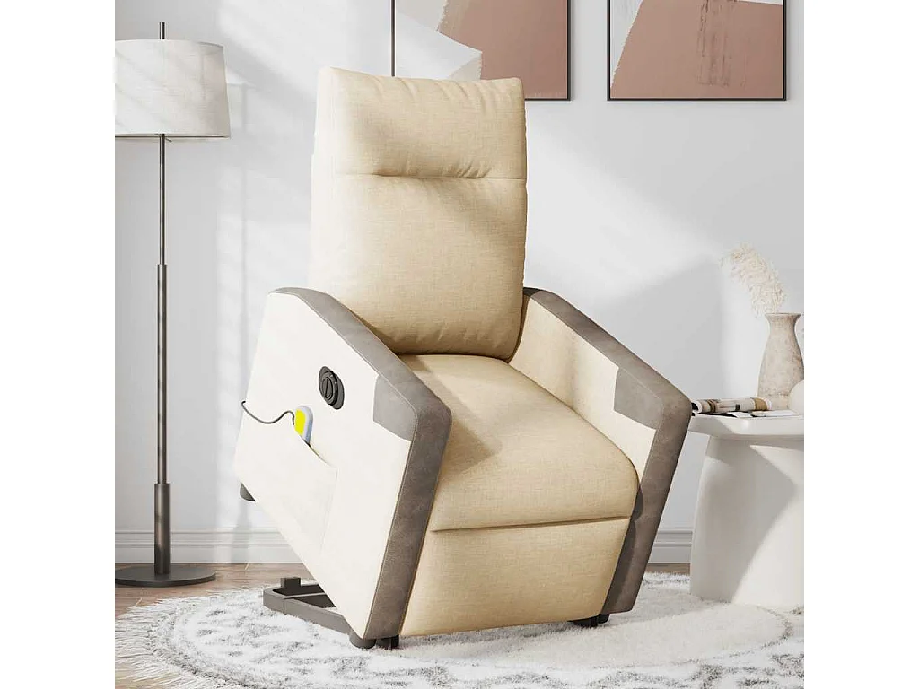 Fauteuil inclinable électrique-Chaise de relax-Fauteuil de Massage Crème Tissu SHL3530