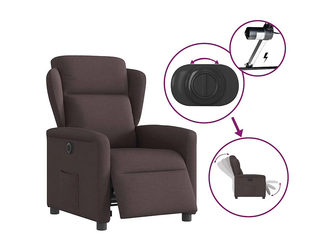 Sillón de relax | Silla | Sillón reclinable eléctrico tela marrón oscuro SHL4008