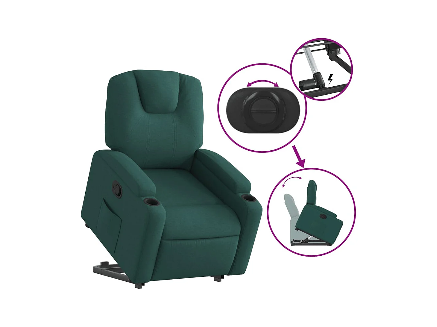Sillón de relax | Silla | Sillón reclinable elevable tela verde oscuro SHL8043