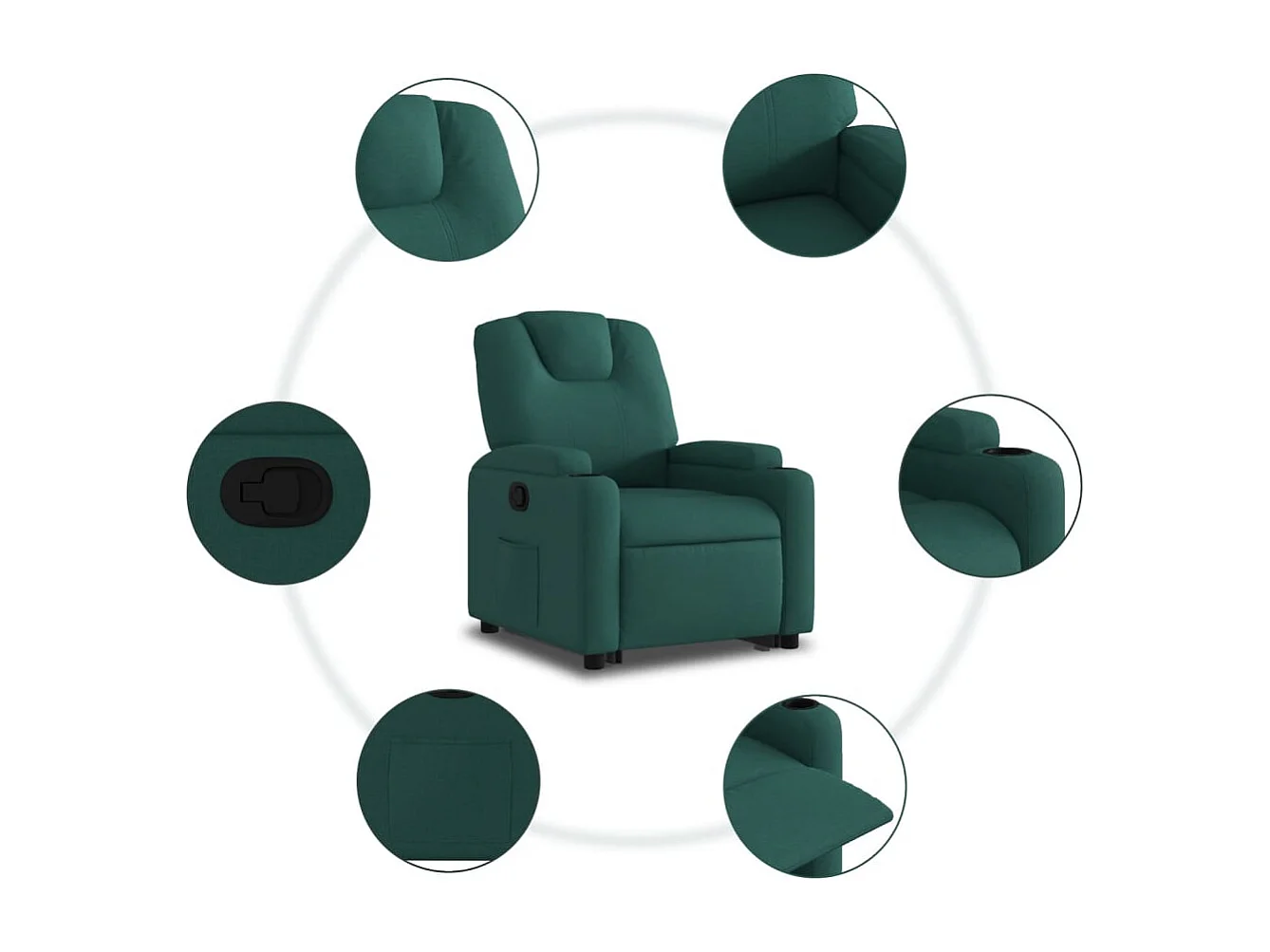 Sillón de relax | Silla | Sillón reclinable elevable tela verde oscuro SHL8043