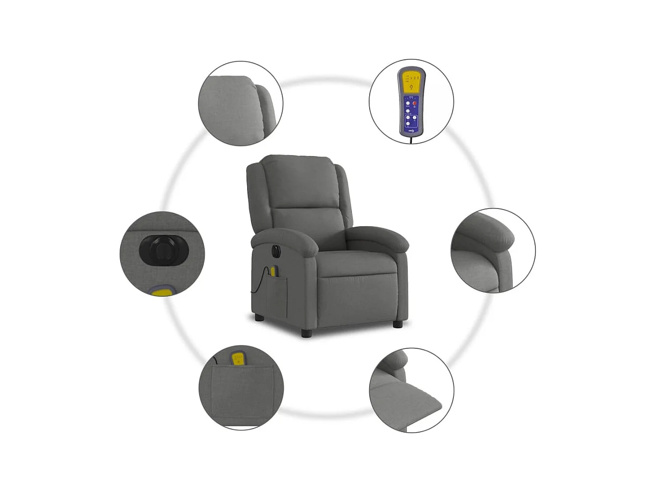 Poltrona reclinável de massagens elétrica tecido cinza-escuro SHL121715