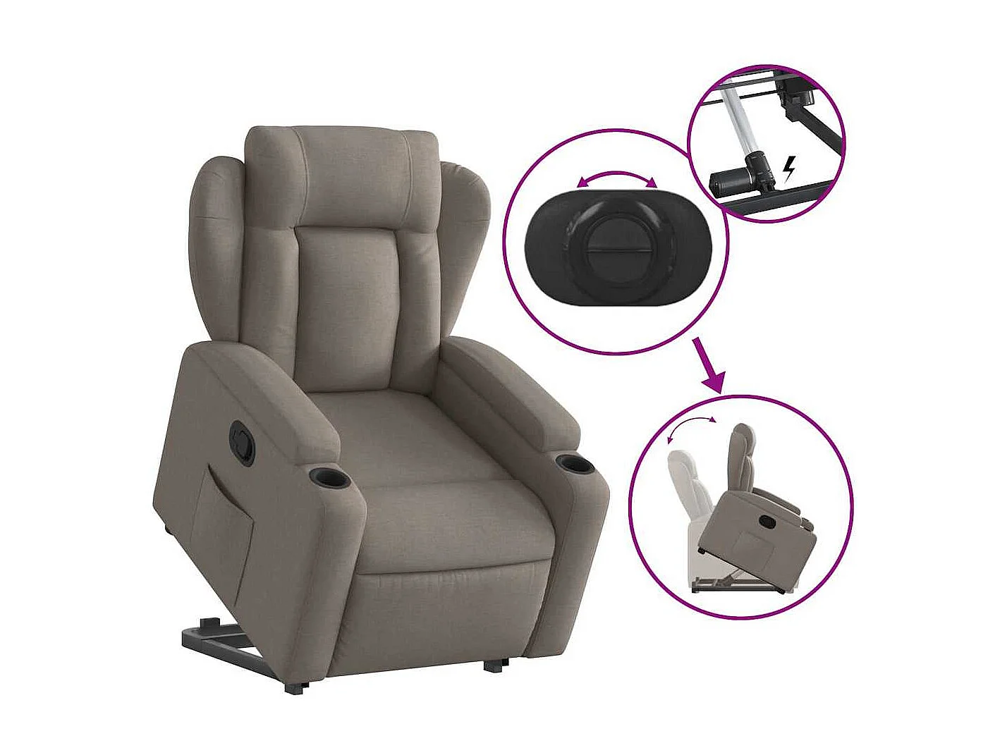 Sillón de relax | Silla | Sillón reclinable elevable tela gris taupe SHL7758