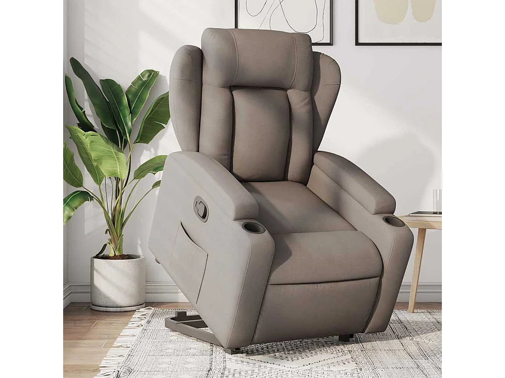 Relaxsessel | Lounge Sessel für Wohnzimmer mit Aufstehhilfe Taupe Stoff SHL68616