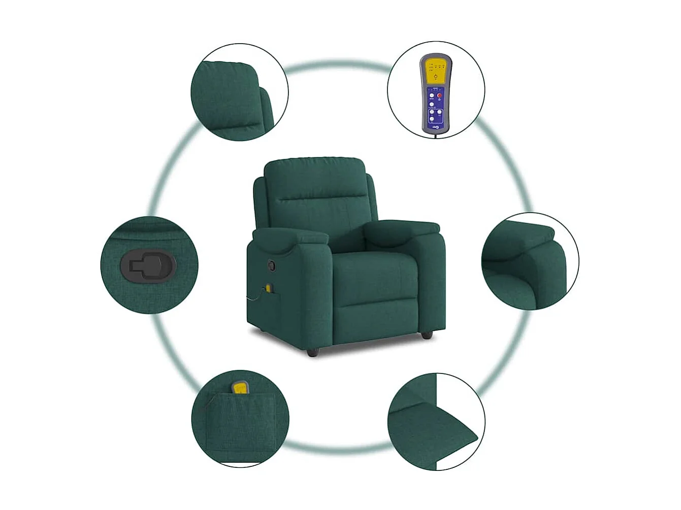 Sillón de salón | Silla | Sillón de masaje reclinable de tela verde oscuro SHL8692