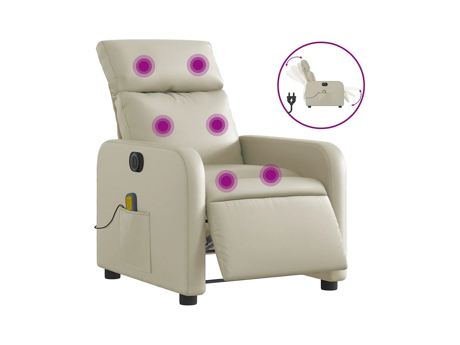 Sillón de salón | Silla | Sillón de masaje reclinable eléctrico cuero sintético crema SHL9440