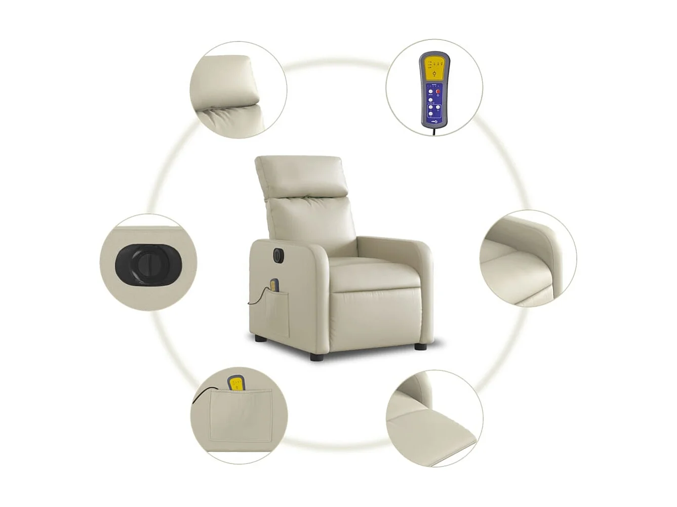 Sillón de salón | Silla | Sillón de masaje reclinable eléctrico cuero sintético crema SHL9440