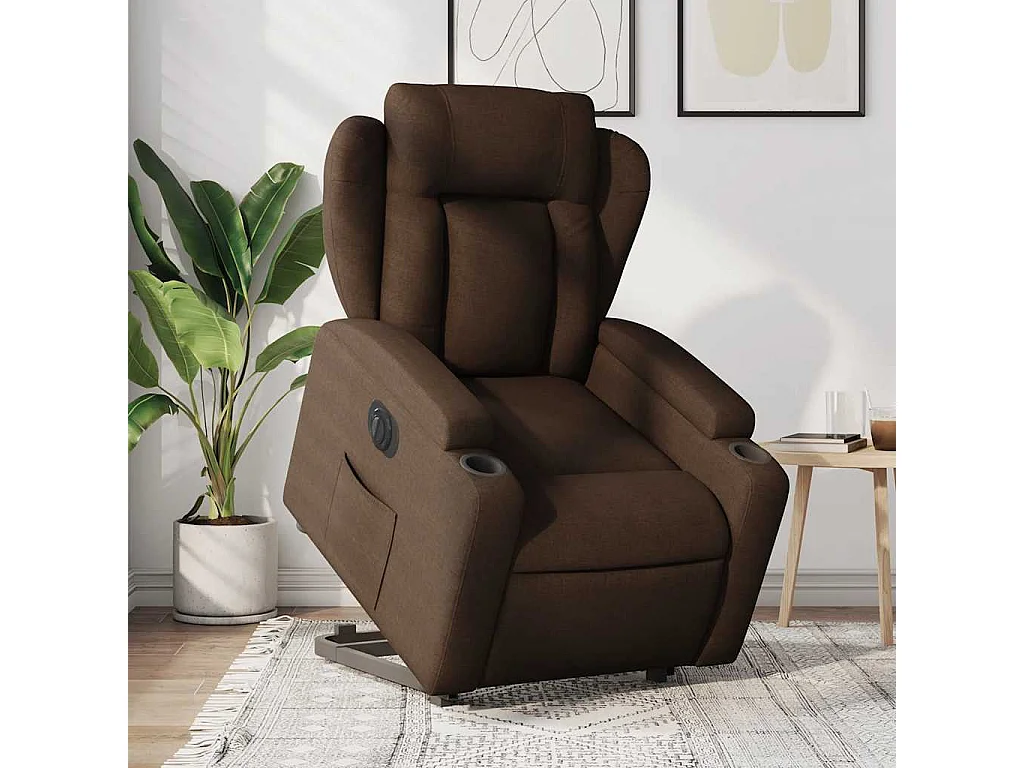 Relaxsessel mit Aufstehhilfe Elektrisch | Lounge Sessel indoor Braun Stoff SHL49589