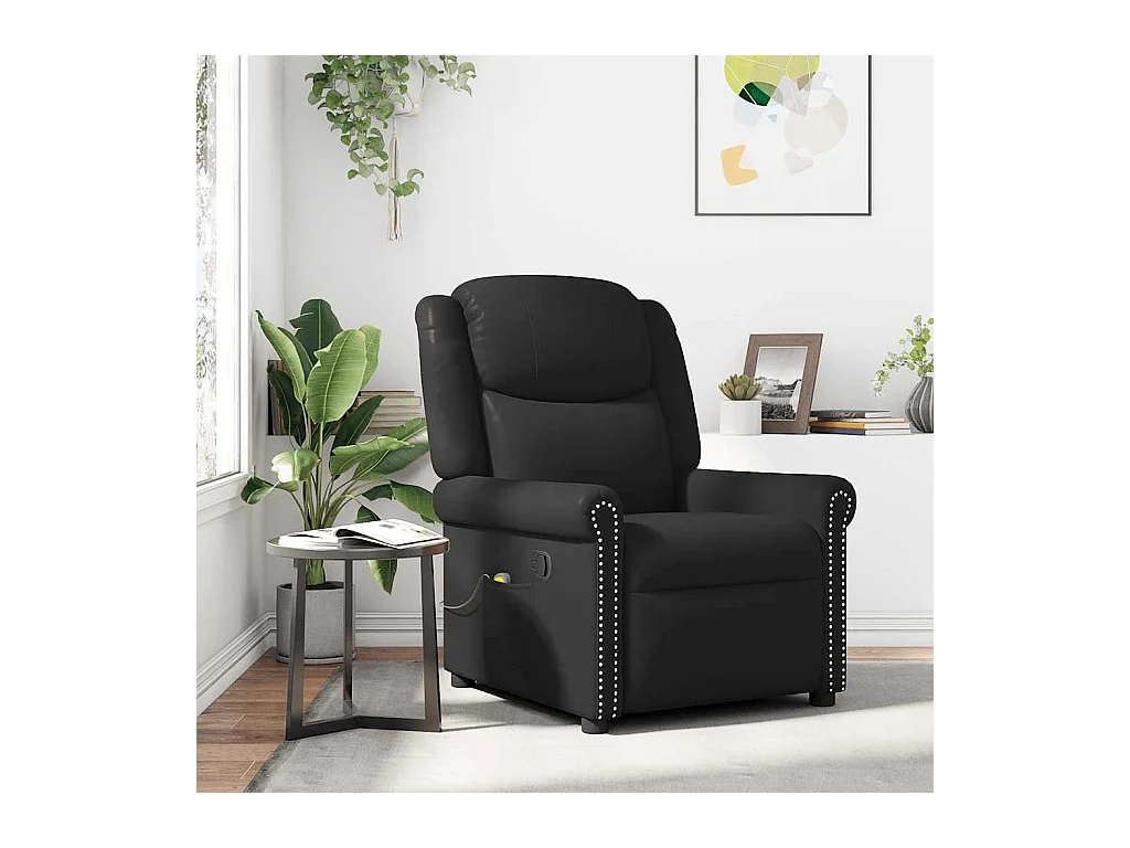 Sillón de relax | Sillón reclinable de cuero sintético negro brillante SHL4623