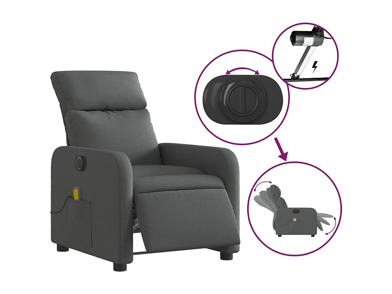Sillón de relax | Sillón reclinable de masaje eléctrico tela gris oscuro SHL8238