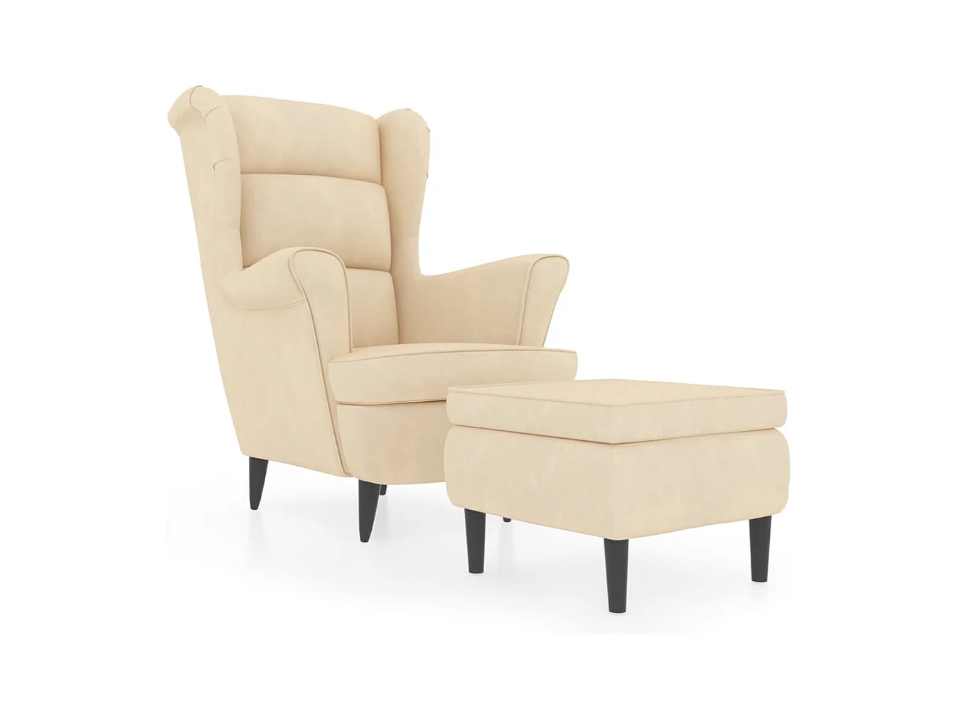 Sillón de salón | Silla | Sillón orejero y taburete de terciopelo crema SHL4044