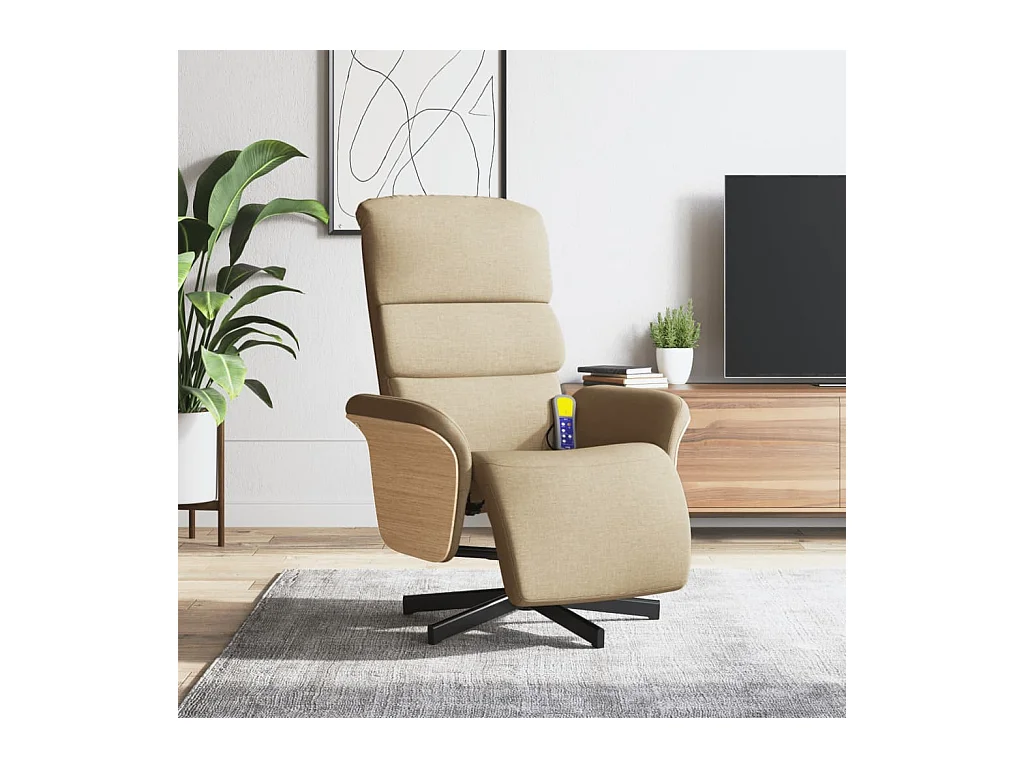 Sillón de relax | Sillón reclinable de masaje con reposapiés tela color crema SHL5108