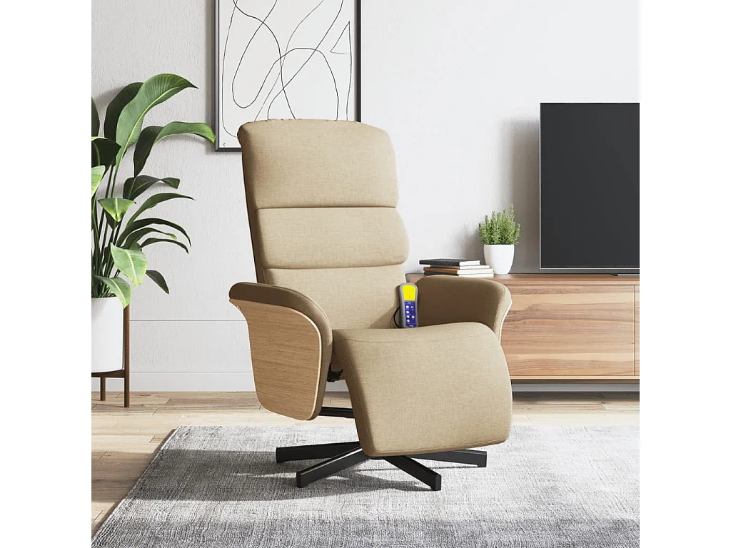 Massagesessel | Relaxsessel mit Fußteil Creme Stoff SHL66261