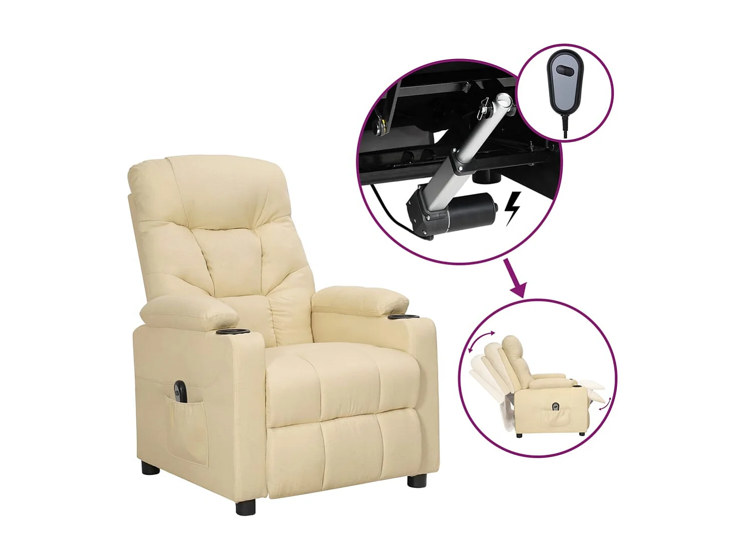 Fauteuil inclinable électrique-Chaise de relax-Fauteuil salon Crème Tissu SHL1054
