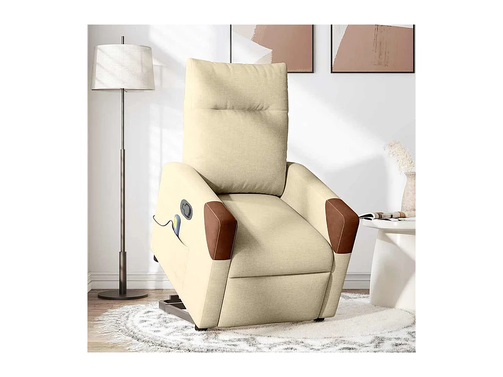 Fauteuil inclinable-Chaise de relax-Fauteuil de Massage Crème Tissu SHL5441