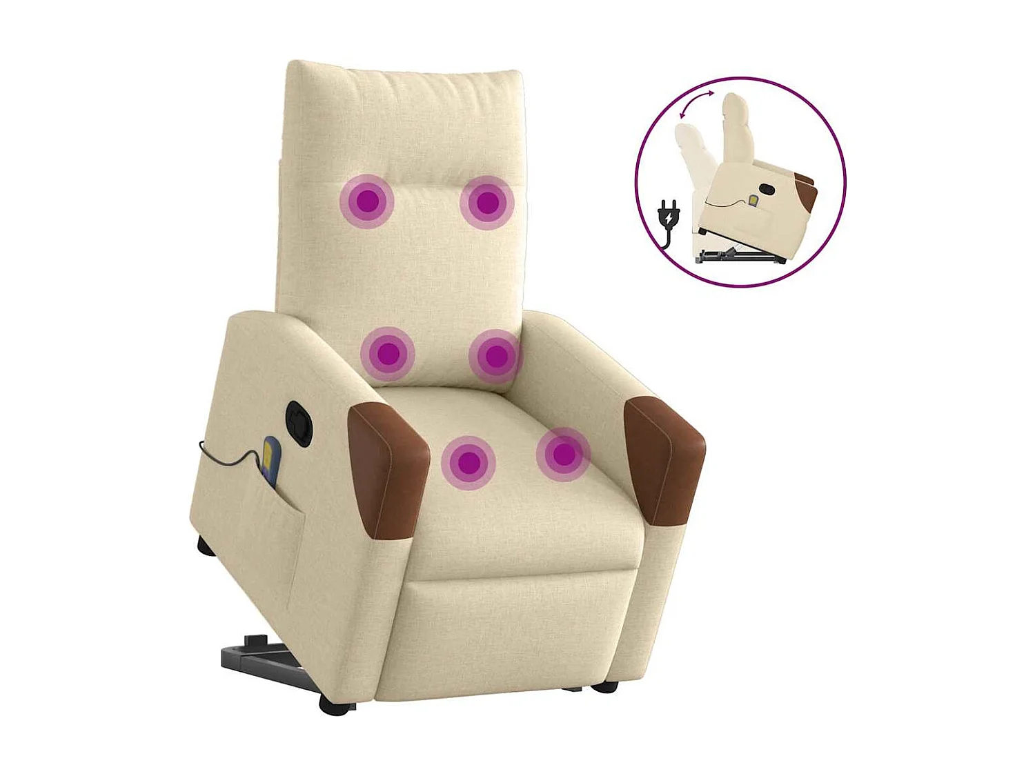 Fauteuil inclinable-Chaise de relax-Fauteuil de Massage Crème Tissu SHL5441