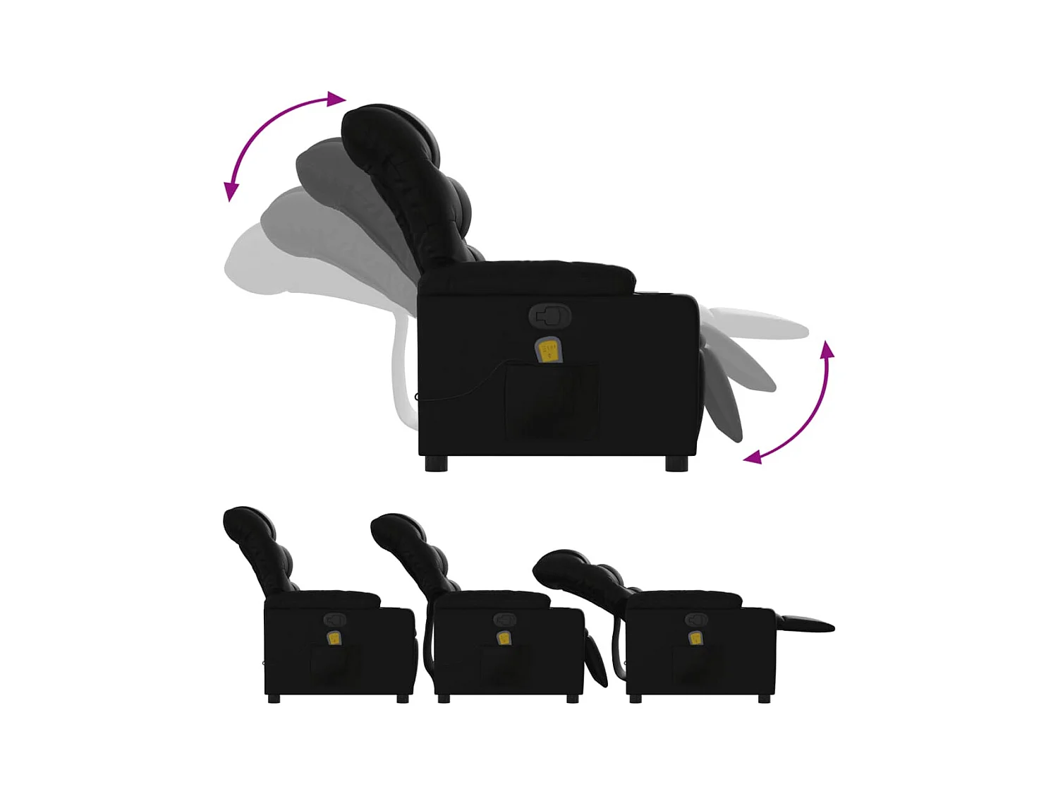 Fauteuil inclinable-Chaise de relax-Fauteuil de Massage noir similicuir SHL4428