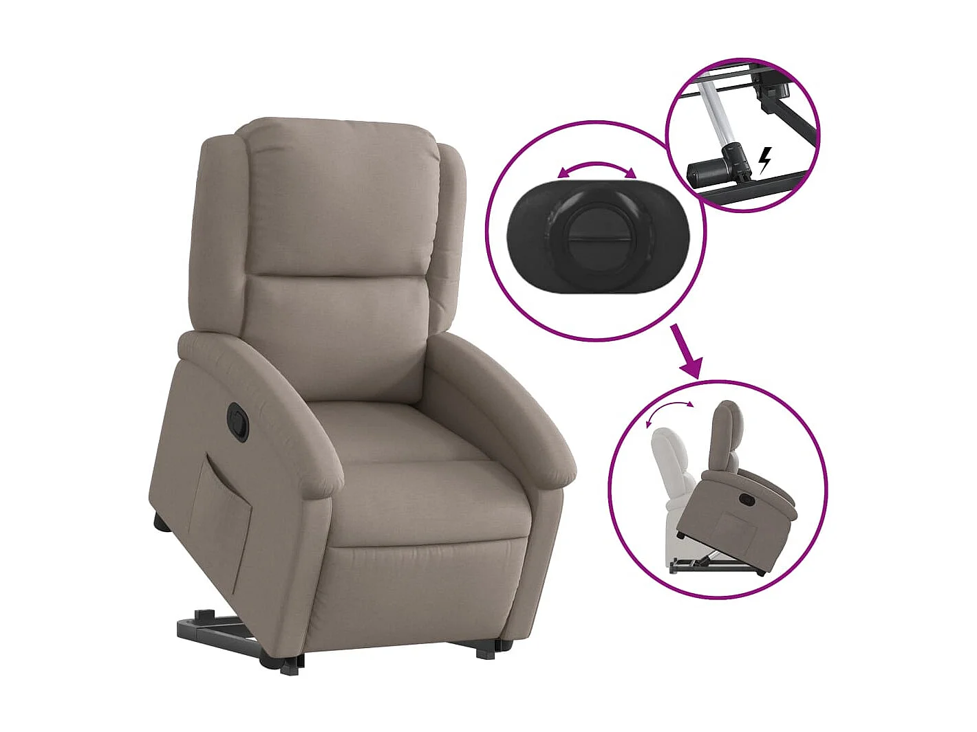 Relaxsessel | Lounge Sessel für Wohnzimmer mit Aufstehhilfe Taupe Stoff SHL23261