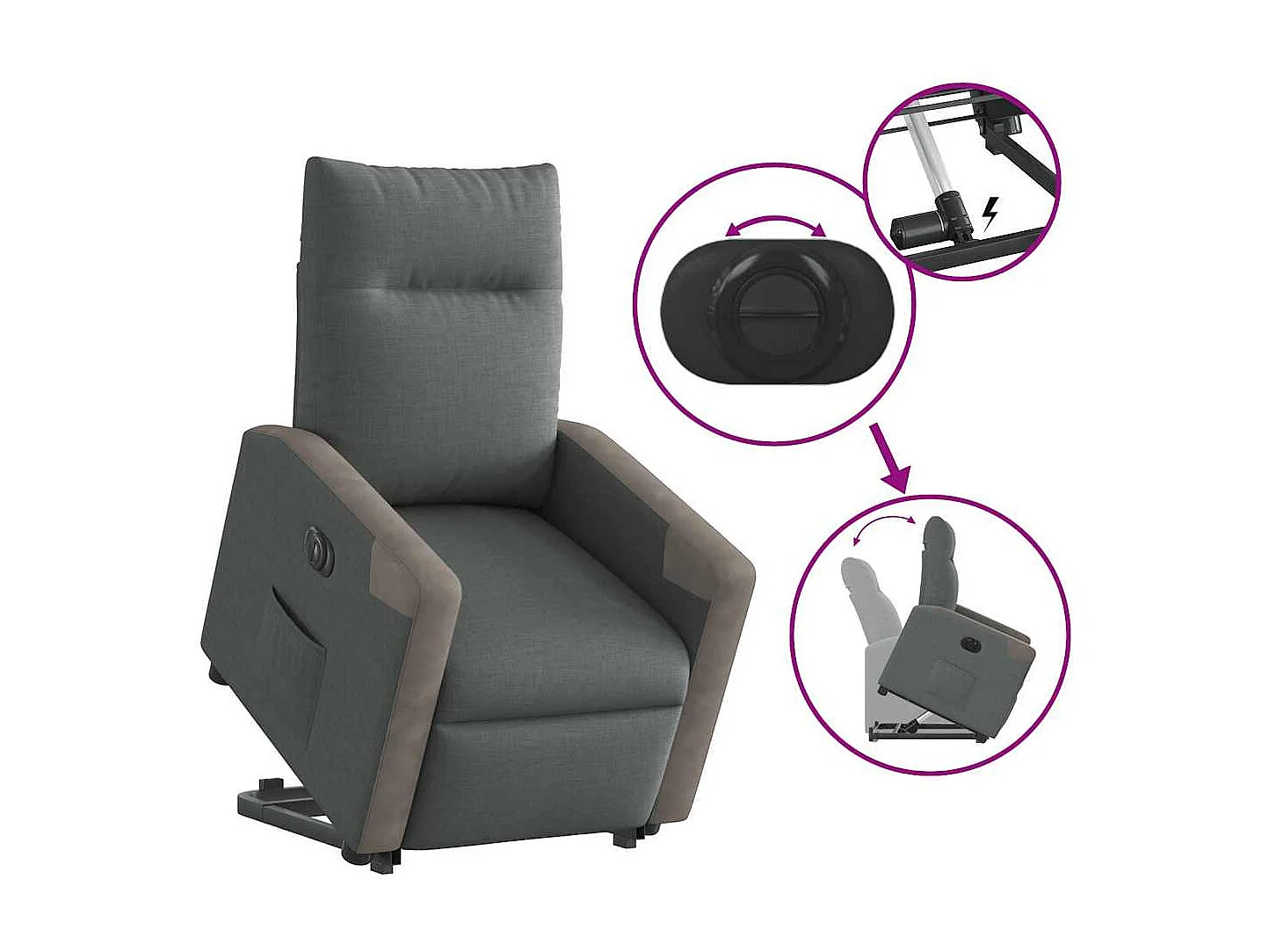 Fauteuil inclinable électrique-Chaise de relax-Fauteuil TV gris foncé tissu SHL4529