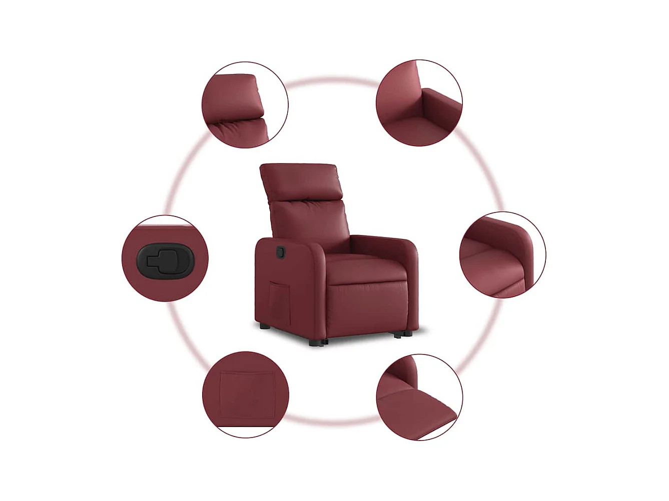 Sillón de relax | Sillón reclinable elevable cuero artificial rojo tinto SHL5476