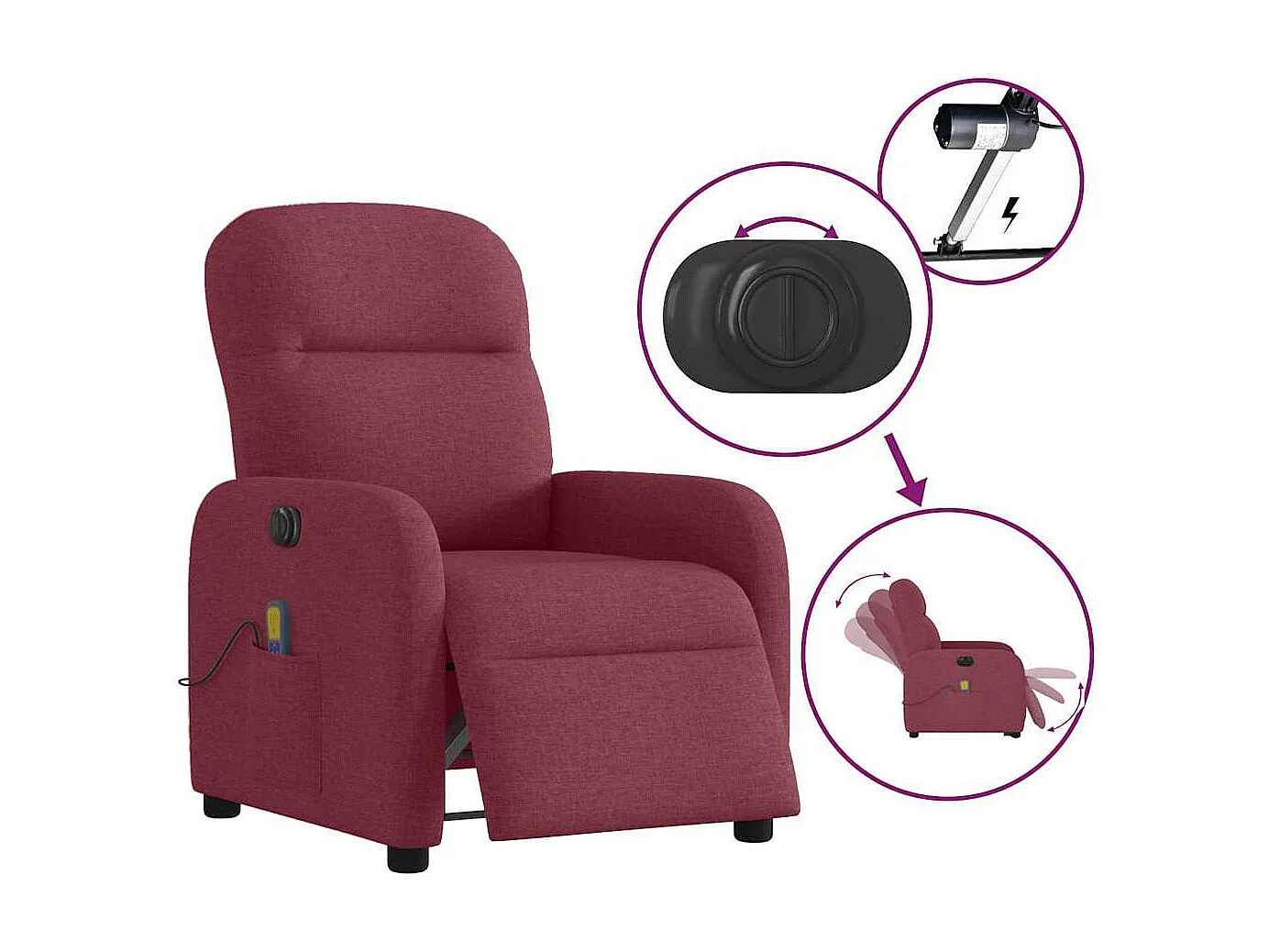 Sillón de salón | Silla | Sillón de masaje reclinable eléctrico tela rojo tinto SHL5910