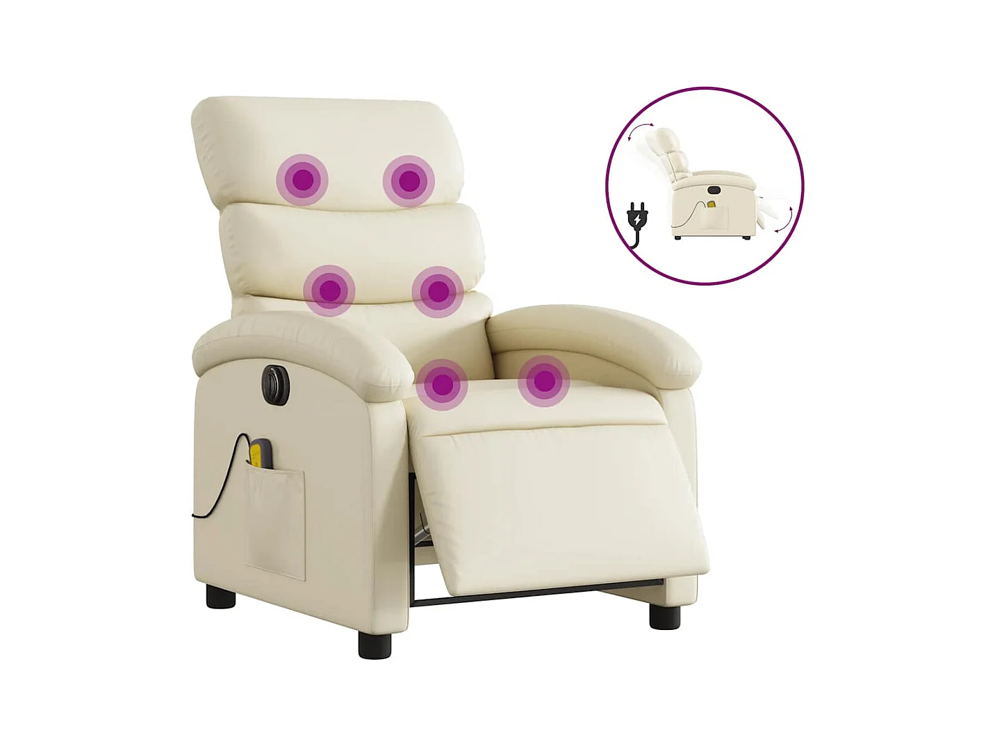 Sillón de salón | Silla | Sillón de masaje reclinable eléctrico cuero sintético crema SHL2126