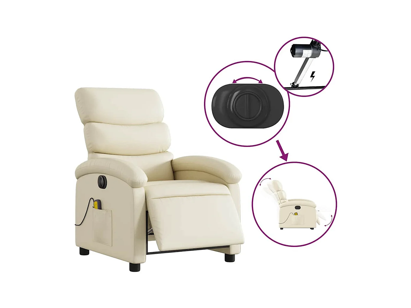 Sillón de salón | Silla | Sillón de masaje reclinable eléctrico cuero sintético crema SHL2126