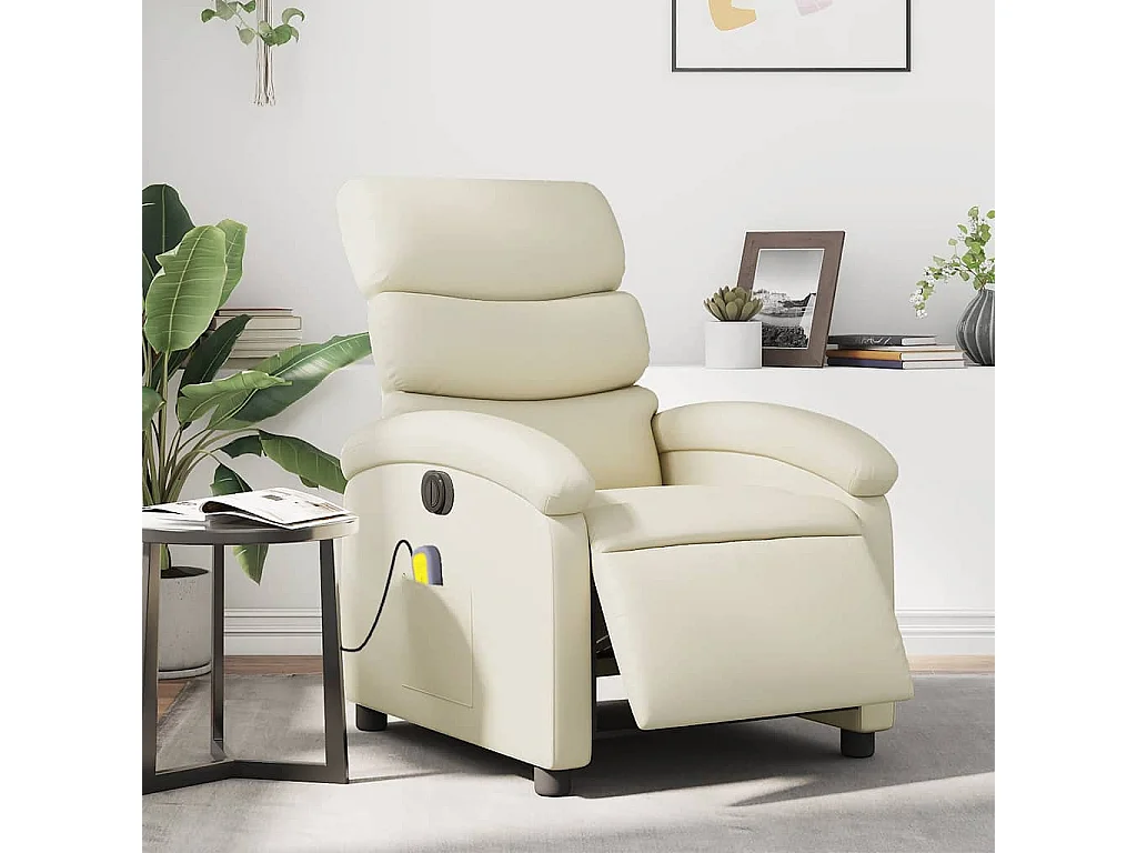 Sillón de salón | Silla | Sillón de masaje reclinable eléctrico cuero sintético crema SHL2126