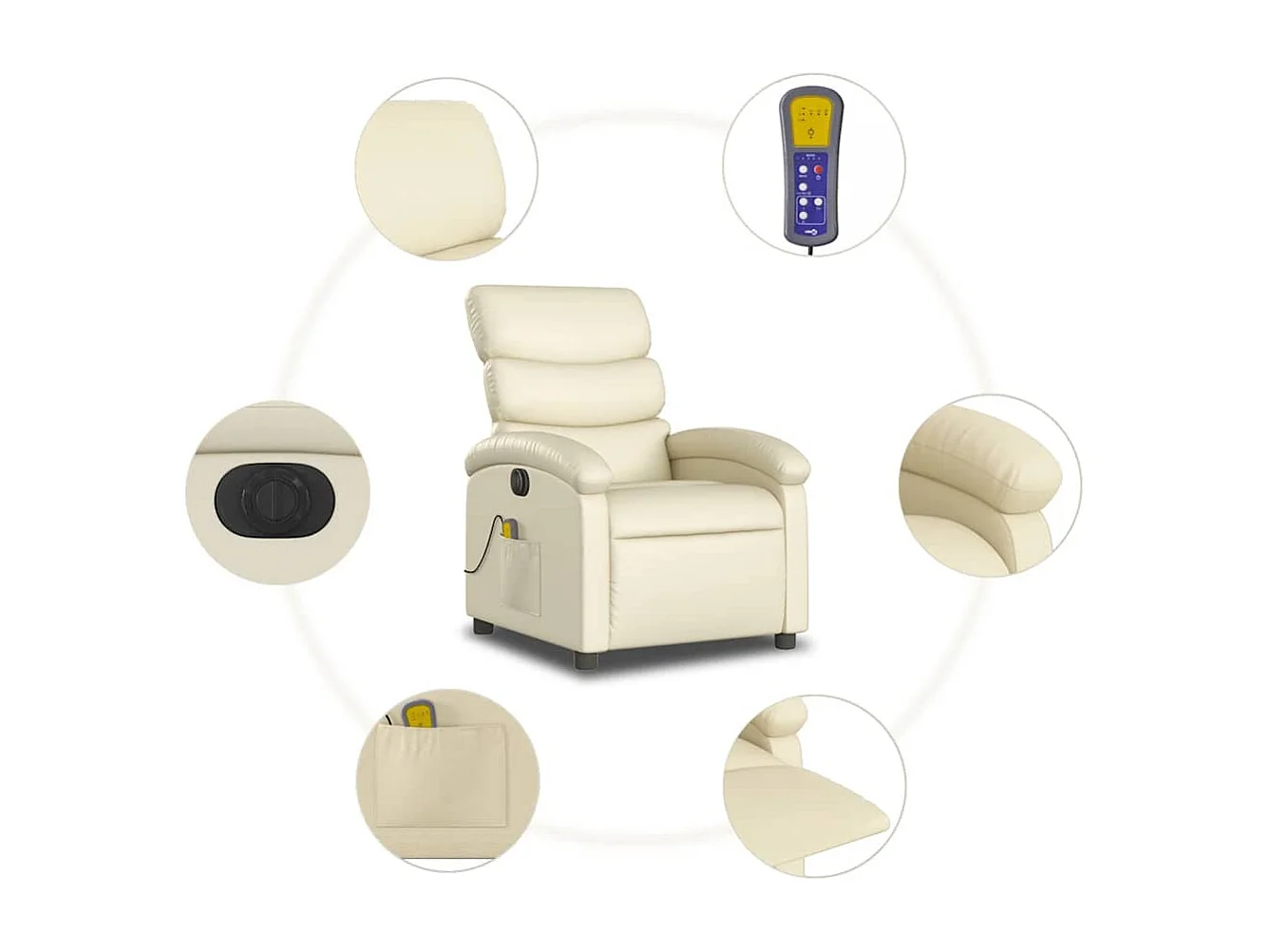 Sillón de salón | Silla | Sillón de masaje reclinable eléctrico cuero sintético crema SHL2126