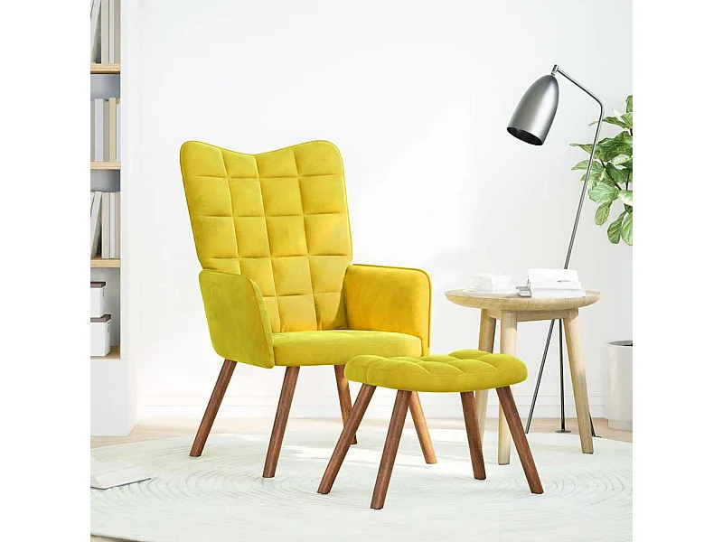 Sillón de relax | Sillón relajante con taburete de terciopelo amarillo SHL9960